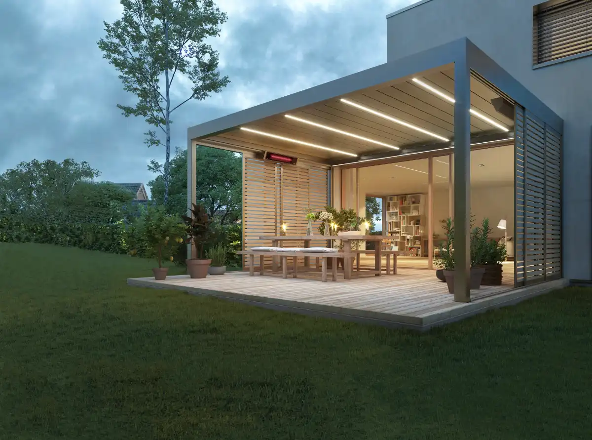 Moderne Terrassenüberdachung mit Beleuchtung