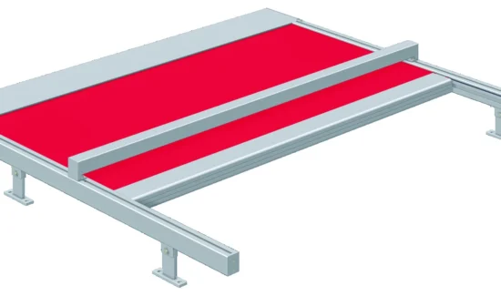 Illustration einer modernen Markise mit rotem Stoff und silbernem Rahmen