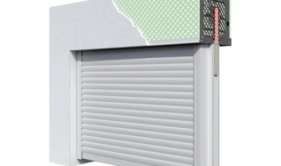 Detailansicht eines eingebauten Rollladensystems